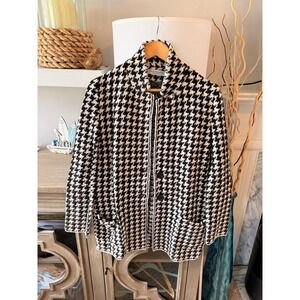 Amina Rubinacci Knit Jacket Women Black White Houndstooth Size 44/ Large